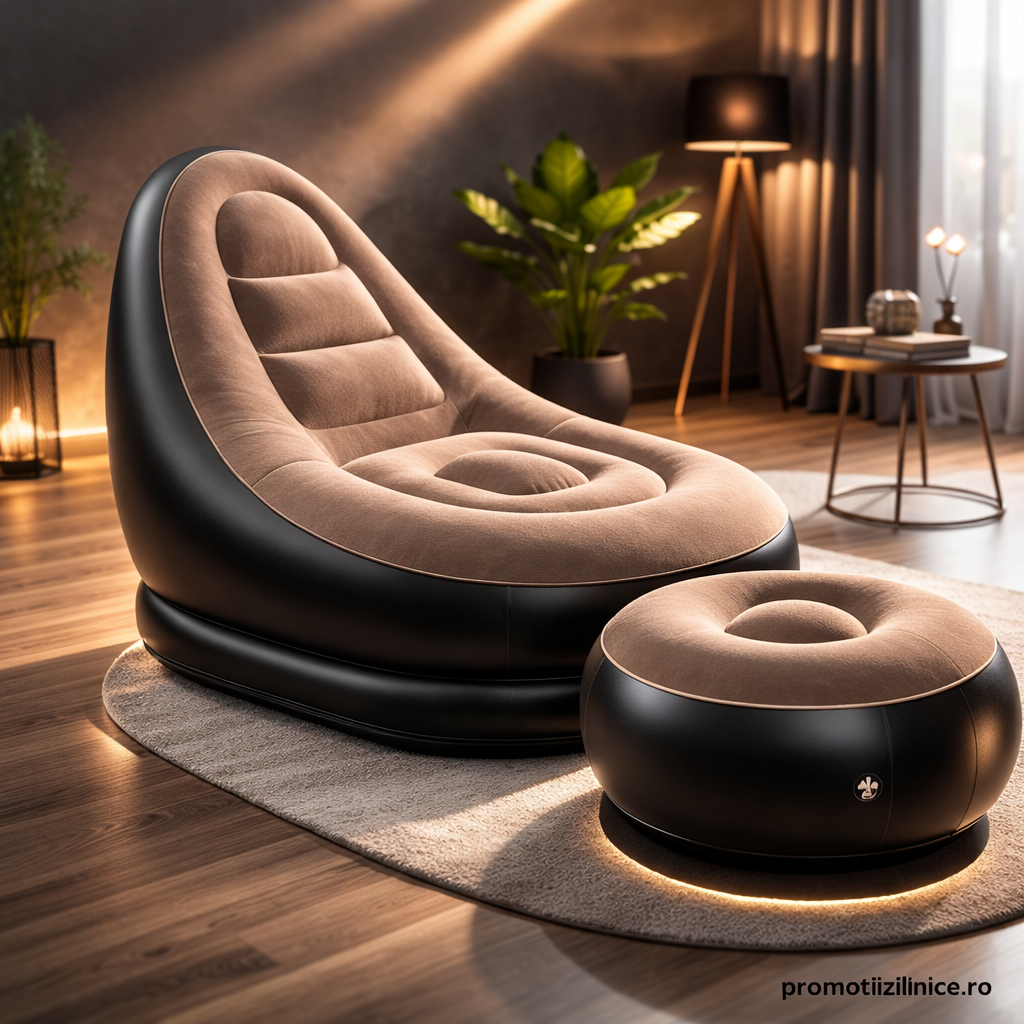 Fotoliu Gonflabil Premium cu Suport pentru Picioare, Înveliș Catifelat, Design Ergonomic PromotiiZilnice