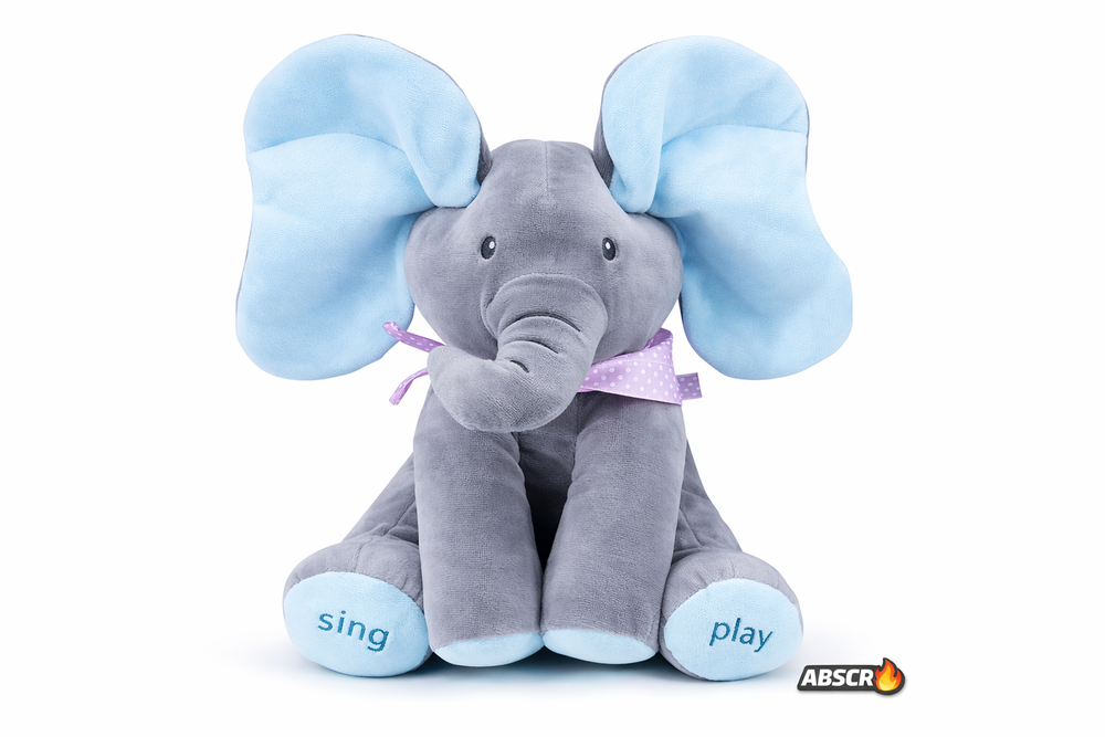 Jucarie de plus interactiva ABSCR Elefant Peek-a-Boo, canta si se joaca Cucu Bau, misca urechile, 2 moduri de joc, 33 x 16 cm, material moale, pentru copii PromotiiZilnice