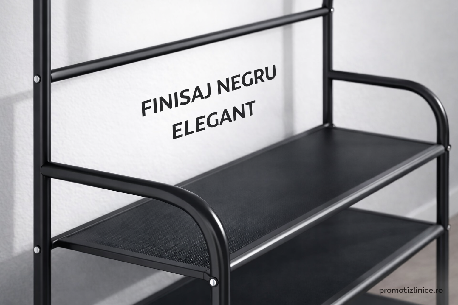 Cuier Metalic Multifuncțional cu Pantofar și 4 Rafturi Spațioase – Organizator pentru Hol, Living sau Dormitor, Design Modern Negru, Structură Rezistentă PromotiiZilnice