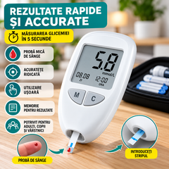Glucometru Digital pentru Măsurarea Glicemiei, Afișaj LCD, Memorie Rezultate, Compact și Ușor de Utilizat BunSiPractic