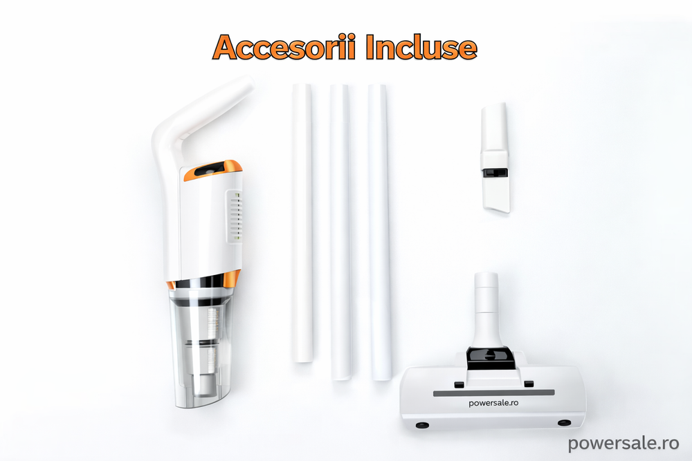 Aspirator 2 in 1 de podea si de mana, 120W, filtru HEPA lavabil, usor si compact, alb Powersale