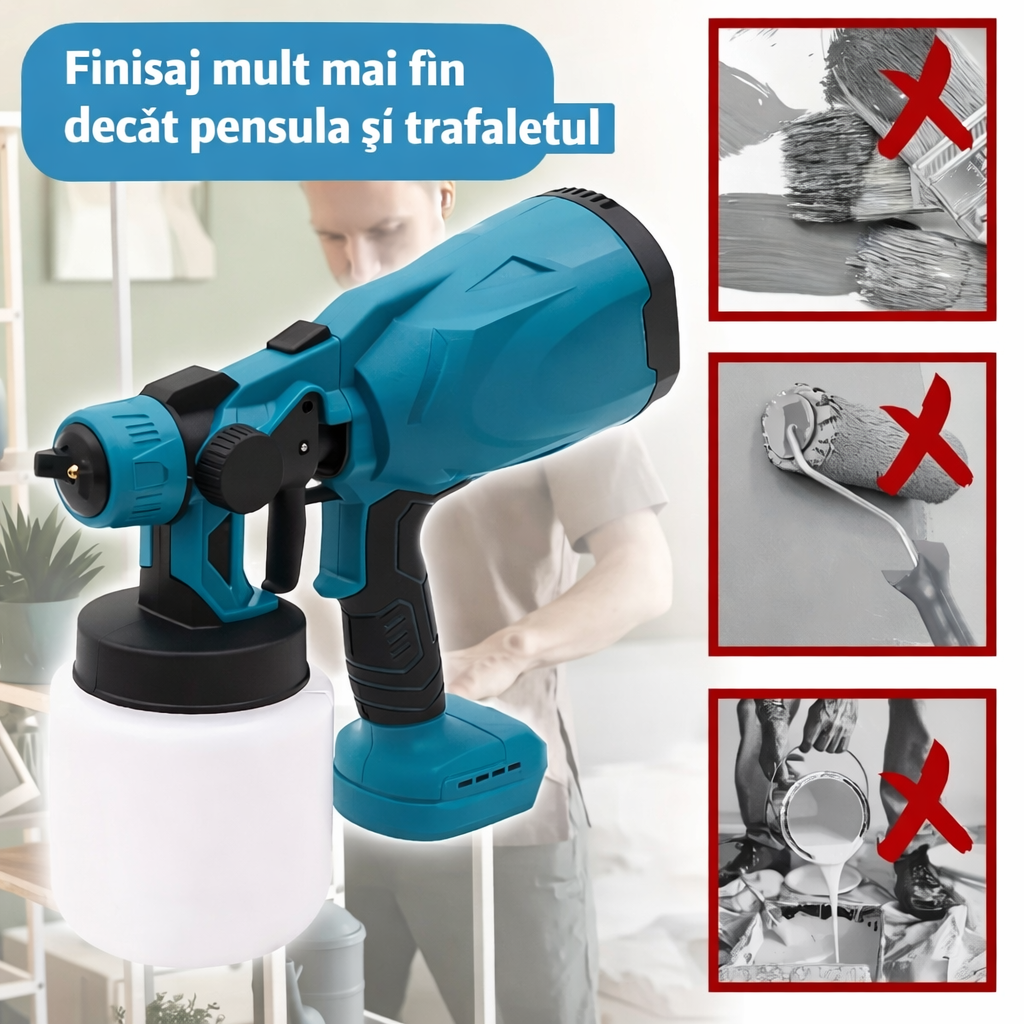 Pistol de vopsit electric fără fir 210W, 2 acumulatori Li-Ion 48V, , rezervor 800 ml, pulverizare reglabilă Powersale