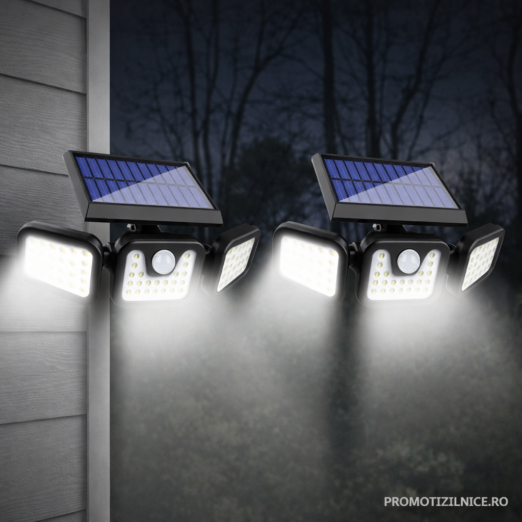 Set 2 bucati Lampa Solara 150W Leduri COB, Senzor de Miscare Prindere pe Perete Imagine secundară a produsului