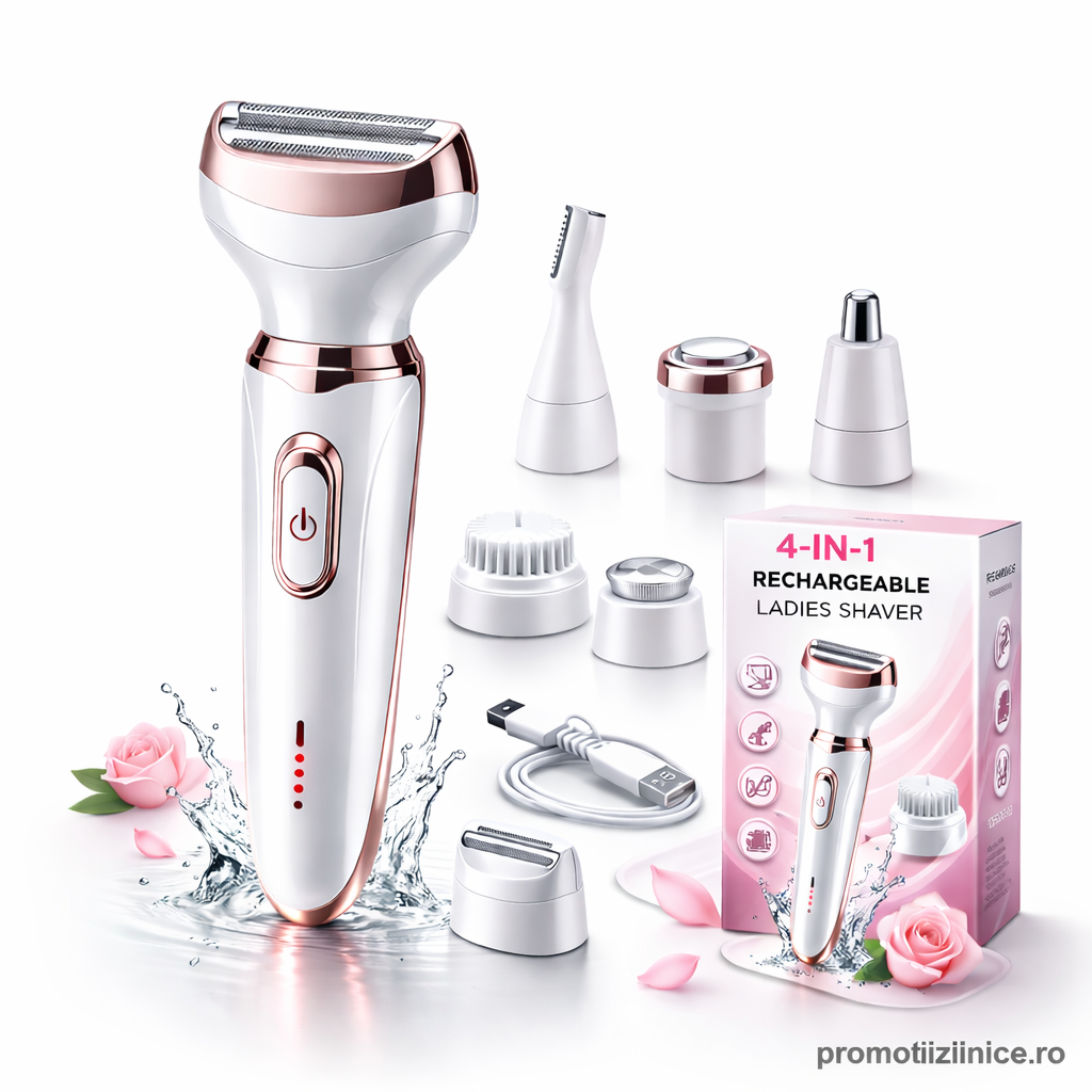 Aparat de ras electric pentru femei 4-în-1, reîncărcabil USB – rasori, trimmer și perie de curățare PromotiiZilnice