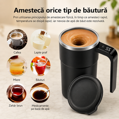 Cană Automată cu Amestecare Magnetică, Inox, Afișaj Temperatură, USB Type-C PromotiiZilnice