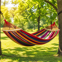Set 2 Hamace Multicolore 200x100 cm, Bumbac + Poliester, Pentru Gradina, Camping si Relaxare, Rezistente si Confortabile PromotiiZilnice