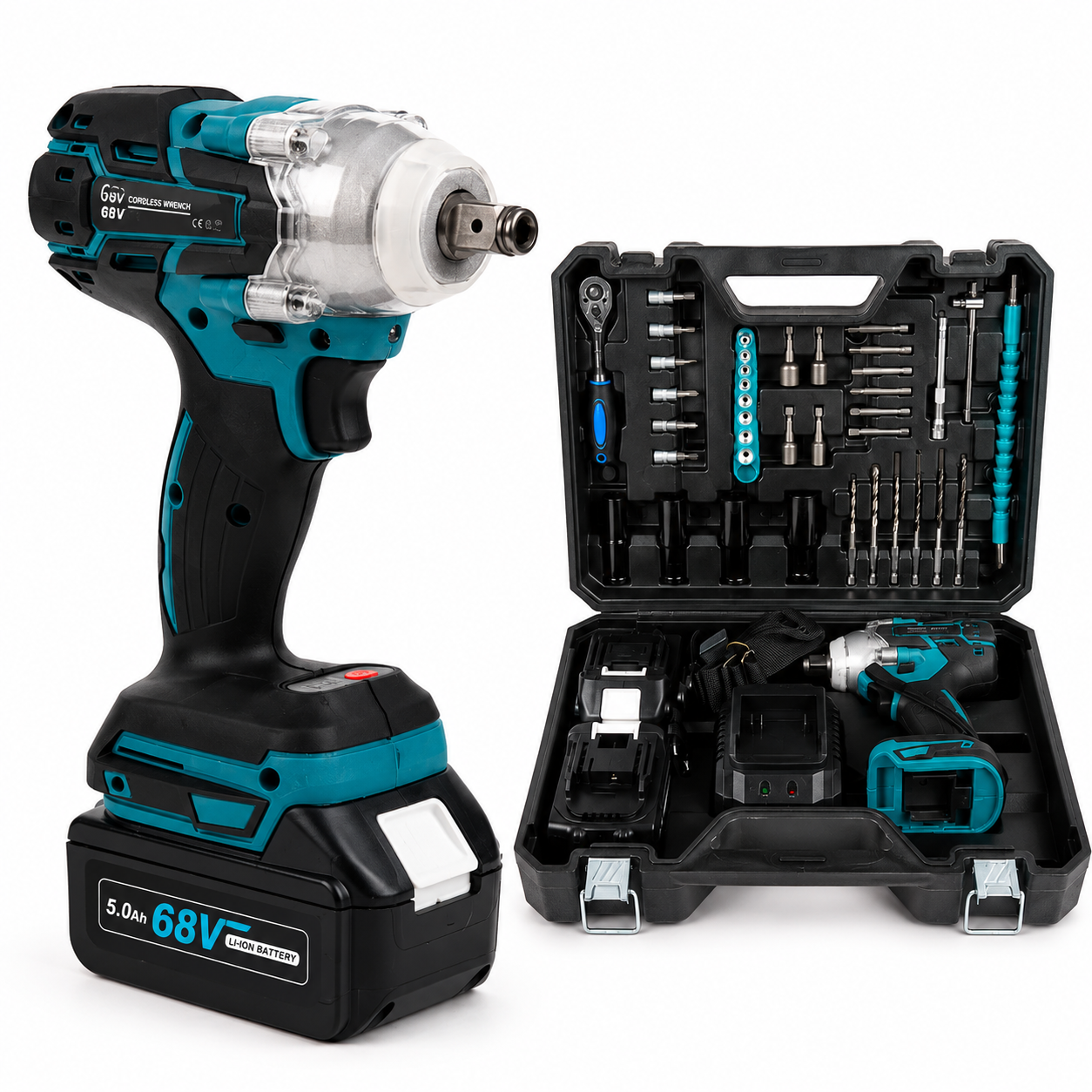 Trusa Masina de Impact si Insurubat 550Nm cu 2 Acumulatori 68V 5Ah, Motor Brushless, 43 Accesorii si Valiza Transport PromotiiZilnice