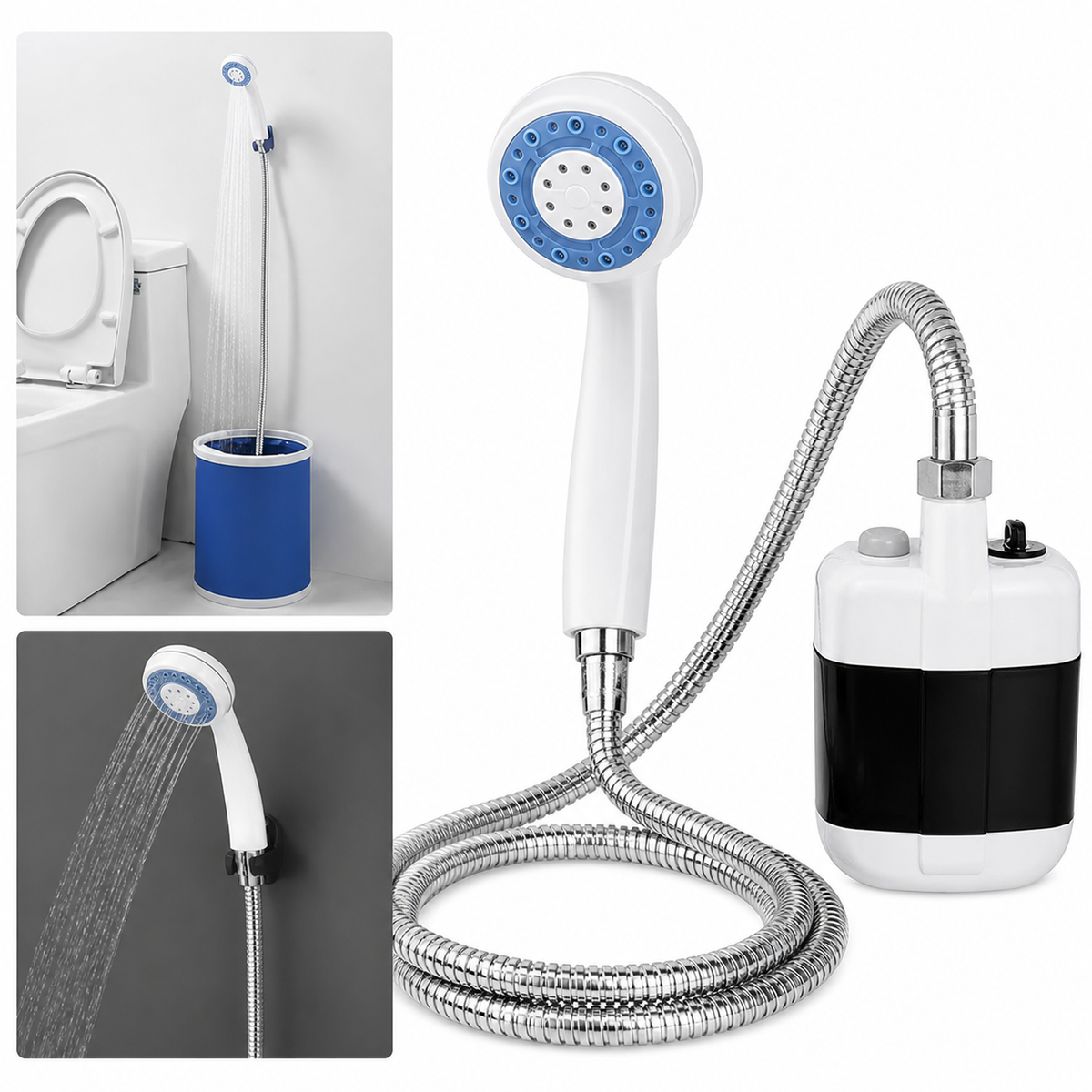 Duș Portabil Electric Camping 2200mAh USB, Furtun 1.5m, Ventuză + Cârlig – Ideal Exterior & Interior PromotiiZilnice