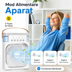 Mini Ventilator Portabil 3 în 1 cu Răcire Aer, Umidificator și Purificator, Rezervor 600ml, Iluminare RGB 7 Culori, 3 Trepte de Viteză, USB – Ideal pentru Birou, Dormitor și Camping PromotiiZilnice