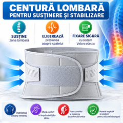 Centură Lombară Ajustabilă, Suport pentru Spate, Compresie Dublă, Material Respirabil, Fixare Velcro, Unisex, Gri BunSiPractic