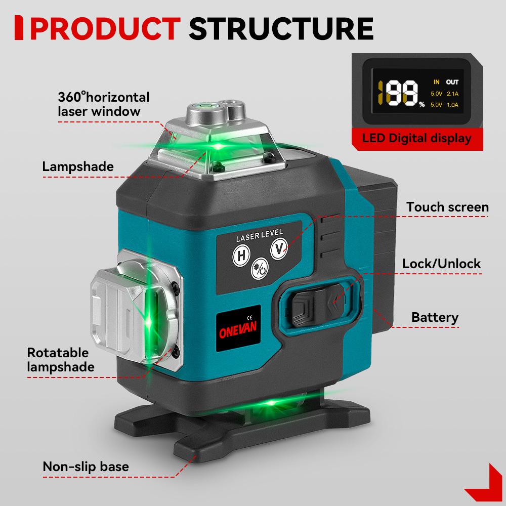 Nivela laser 4D, 16 linii, cu telecomanda, cu 1 baterie, albastru/negru - PromotiiZilnice