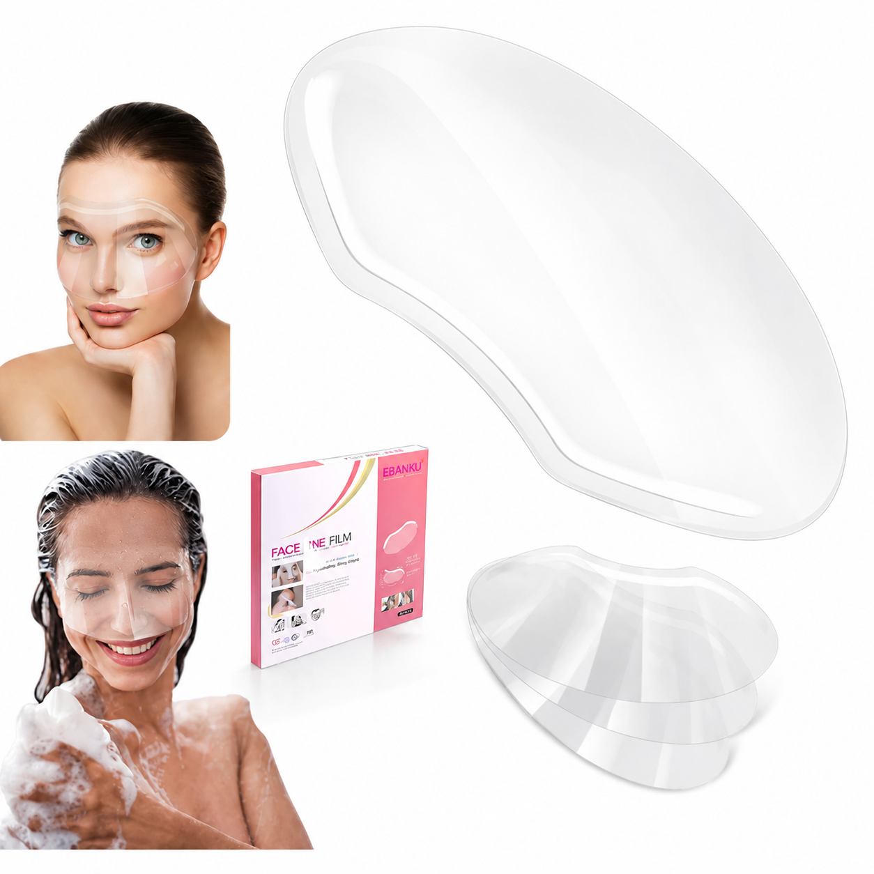 Set 2 bucati masca protectie gene pentru dus, impermeabila, autoadeziva, protectie ochi si sprancene, transparenta eShop24