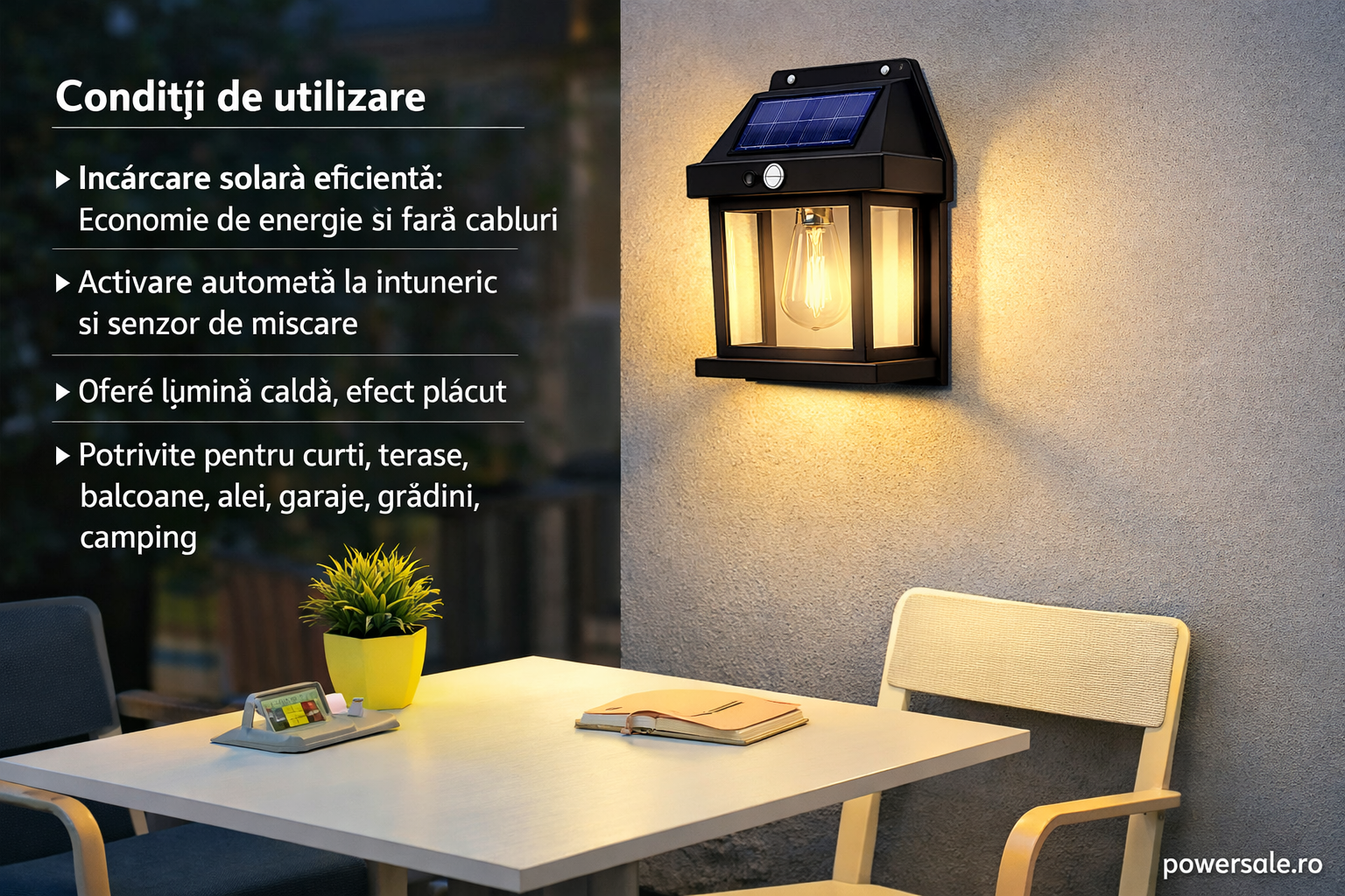 Set 8 Bucăți Lampă Solară de Perete Exterior cu Senzor de Mișcare și Senzor Crepuscular, 3 Moduri Iluminare Powersale