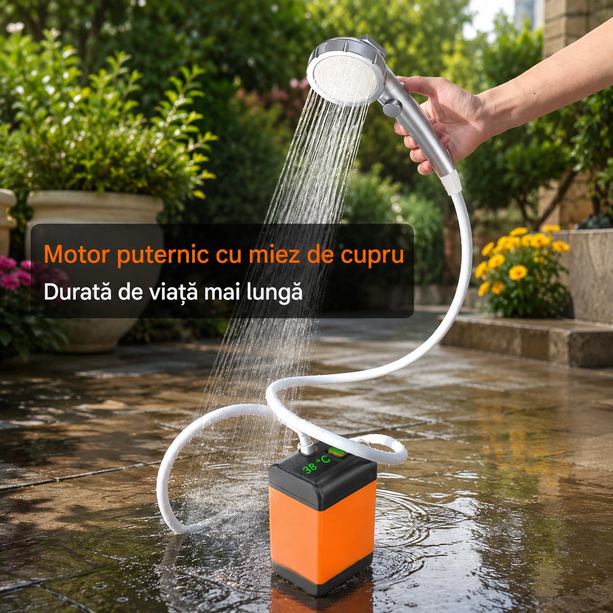 Dus Portabil Electric cu Display LCD si Temperatura Apa, Acumulator 110 Minute, Ideal Camping si Drumetii PromotiiZilnice