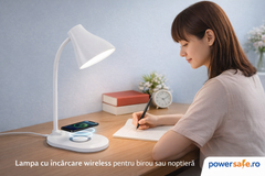 Lampă de birou LED cu încărcare wireless albă – iluminare practică pentru birou și noptieră Powersale
