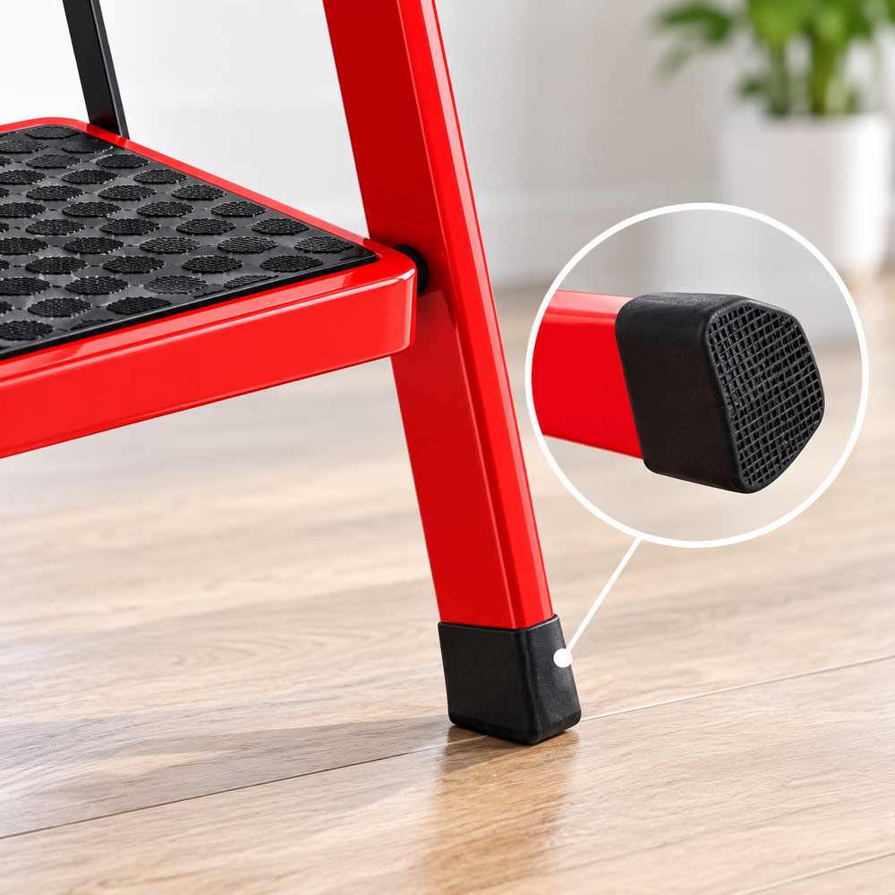 Scară Metalică Pliabilă cu 4 Trepte Antiderapante, Mâner Ergonomic, Roșu-Negru BunSiPractic