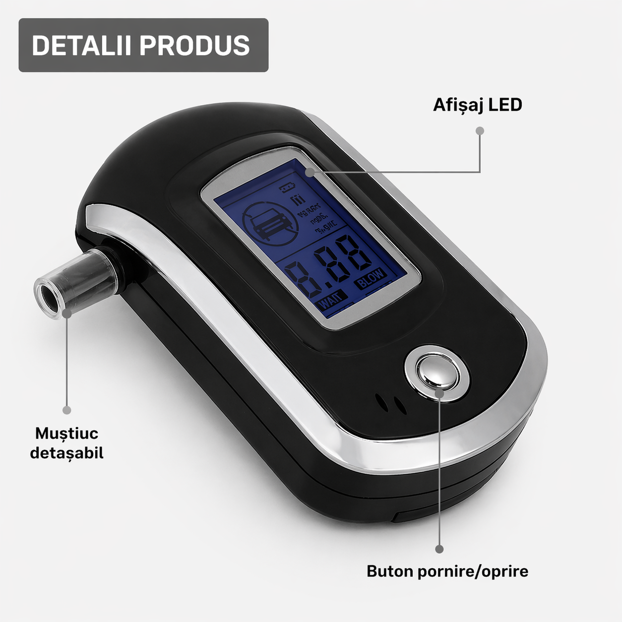 Tester Alcoolemie Digital Portabil cu 5 Muștiucuri, Afișaj LCD, Rezultate Rapide și Precise PromotiiZilnice