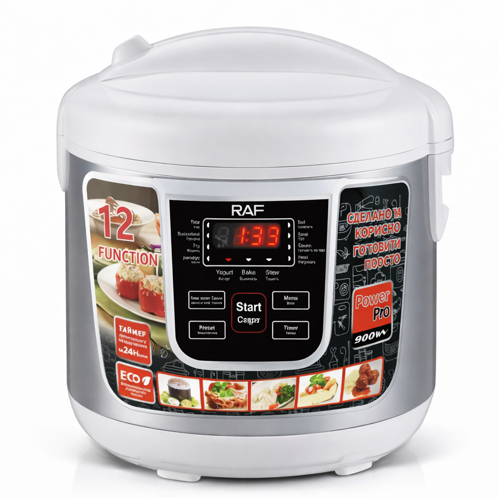 Oală multicooker RAF R166W 5L, 900W, 12 programe, afișaj digital, multifuncțională, alb Powersale