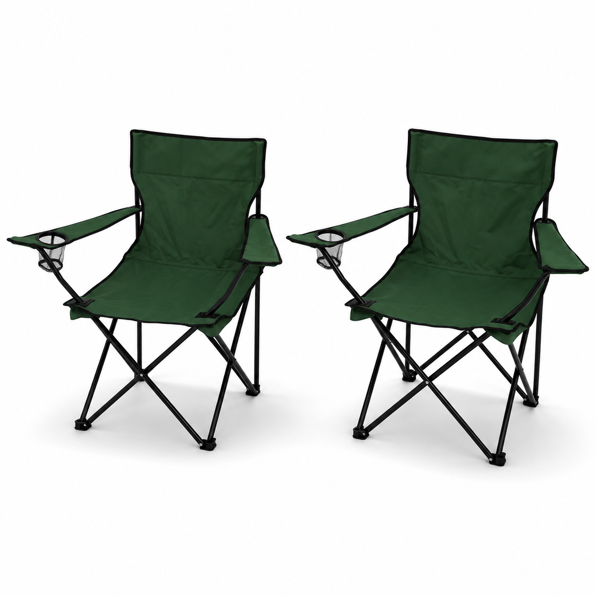 Set 2 Scaune Camping Pliabile Verde cu Suport Pahar si Cotiere, Cadru Metalic Rezistent, Portabile pentru Pescuit, Gradina si Drumetii PromotiiZilnice