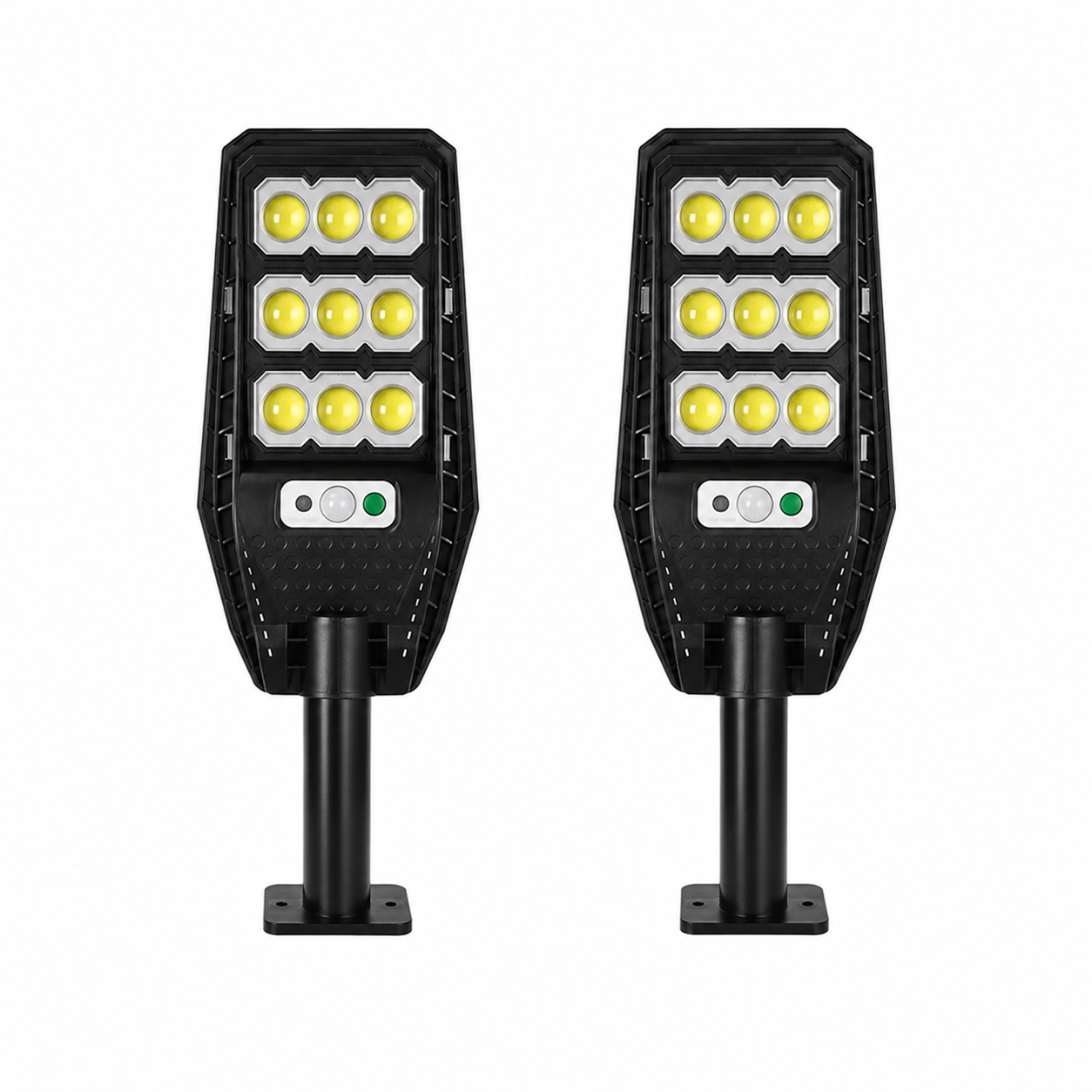 Set 2 x Lampa Solara Stradala JORTAN 100W, 9 Cadrane LED COB, Senzor de Miscare, Telecomanda, IP66, 6500K, Iluminat Exterior Curte si Gradina PromotiiZilnice