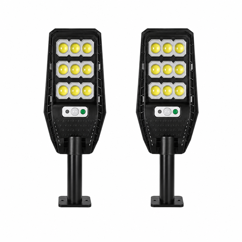 Set 2 x Lampa Solara Stradala JORTAN 100W, 9 Cadrane LED COB, Senzor de Miscare, Telecomanda, IP66, 6500K, Iluminat Exterior Curte si Gradina PromotiiZilnice