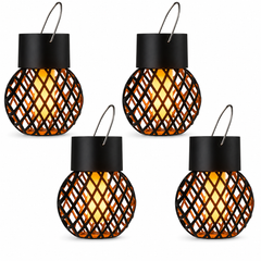 Set 4 Lampi Solare Suspendate cu Efect Flacara, Waterproof IP65, Iluminat Decorativ pentru Gradina, Terasa si Copaci Powersale