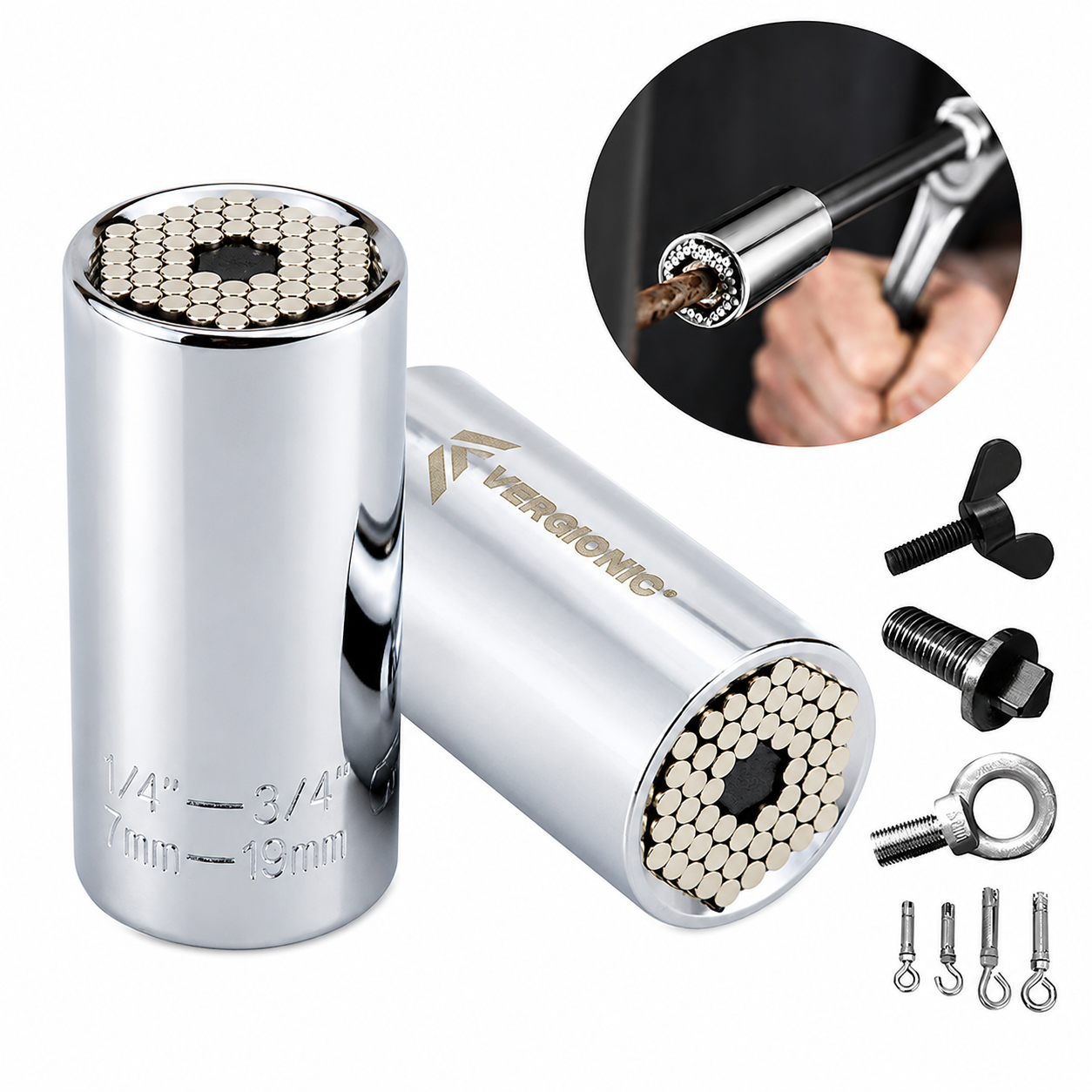 Set 2 Bucăți Adaptor Universal Multifuncțional 7-19 mm pentru Bormașină și Cheie Clichet, Cheie Tubulară Reglabilă pentru Șuruburi și Piulițe Powersale