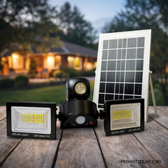 Proiector Solar LED Dublu 200W cu Senzor de Miscare, Telecomanda si Protectie IP67 – Iluminare Exterior Curte si Gradina PromotiiZilnice