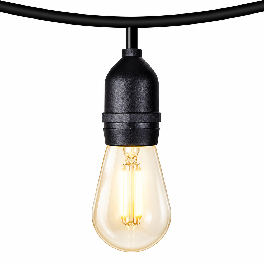 Ghirlandă LED 20 Metri cu 40 Becuri Filament E27, Impermeabilă IP65, Lumina Caldă, Exterior Terasă Grădină Powersale