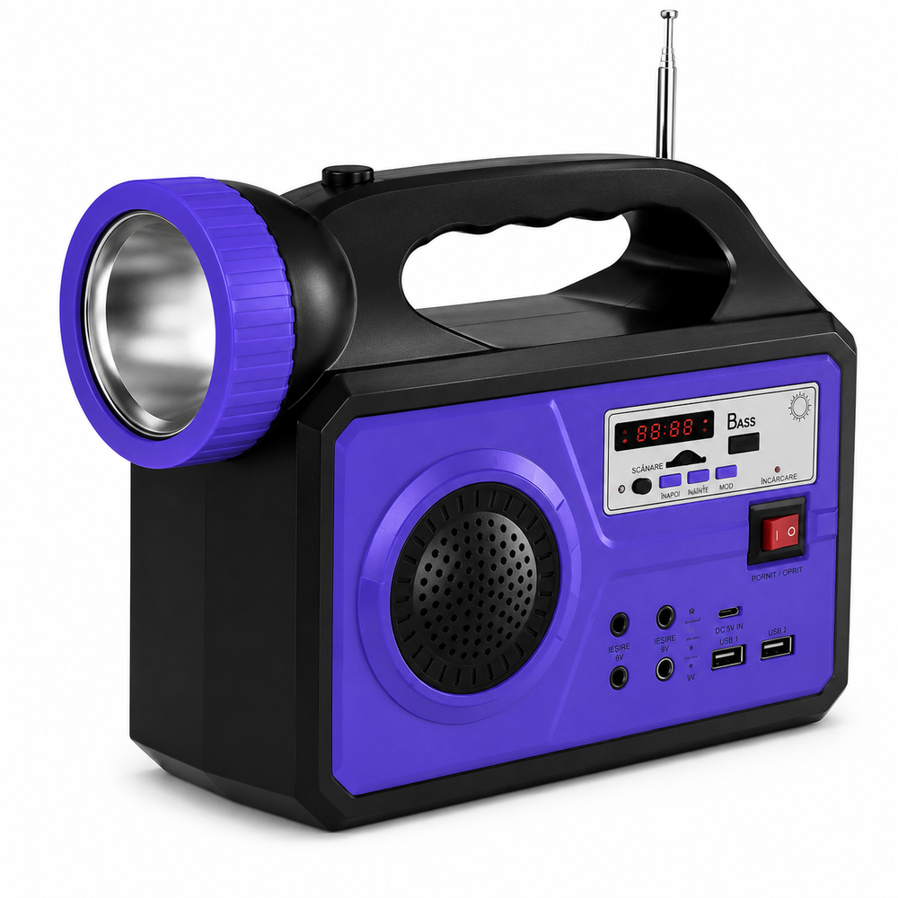 Kit Solar Portabil JORTAN T08 cu 3 Becuri LED, Panou Solar, Radio FM, Bluetooth si Powerbank 25000mAh – Sistem Iluminare Camping si Urgente PromotiiZilnice