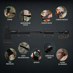 Accesoriu Multifunctional 6 in 1 pentru Camping si Excursii, cu Busola si Fluier, 43.5 cm BoomSale