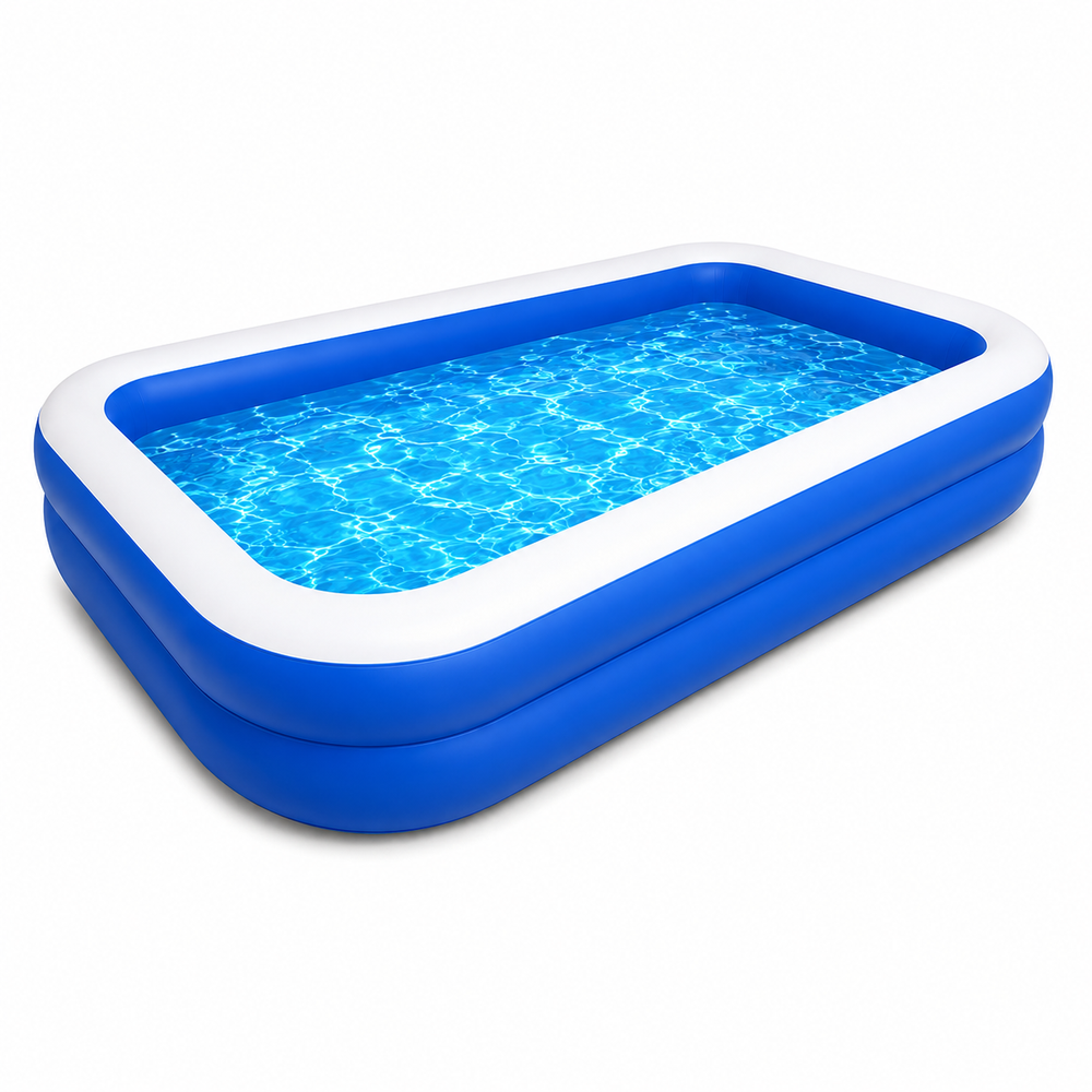 Piscina Gonflabila Mare pentru Familie 200 x 120 x 40 cm, 2 Inele de Siguranta, PVC Rezistent, Albastru Powersale