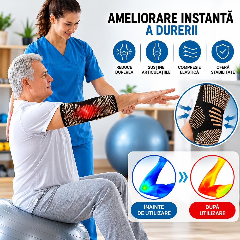 Set 2 Cotiere Compresive cu Inserție de Cupru, Suport Elastic pentru Cot, Sport și Activități Zilnice, Negru PromotiiZilnice
