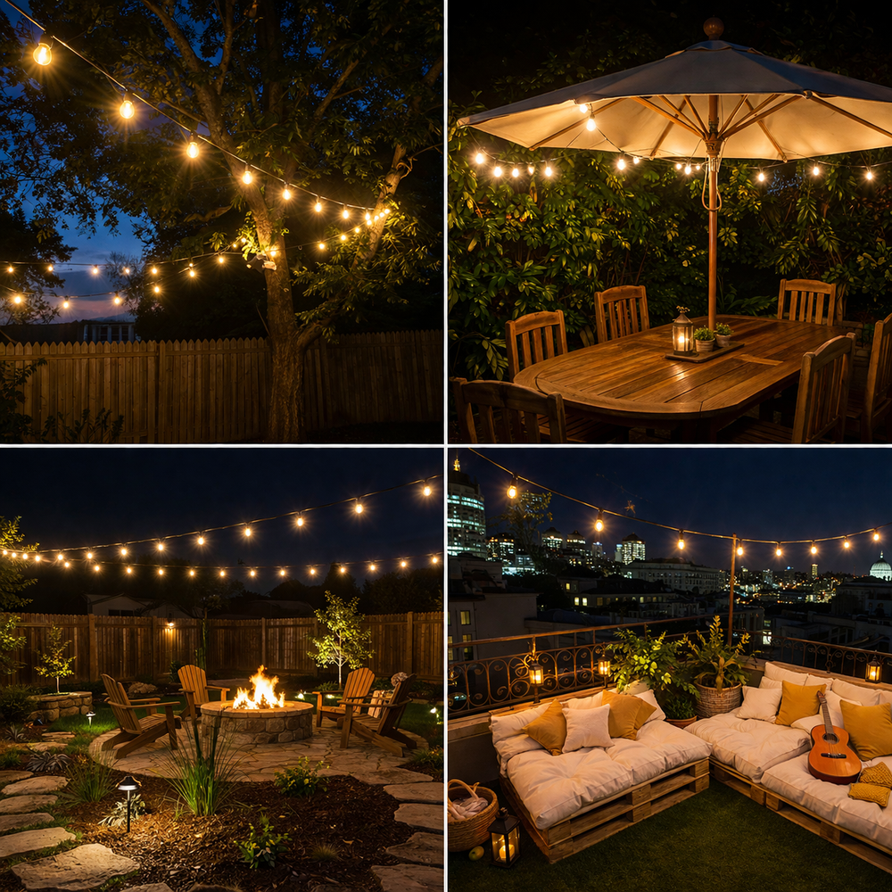 Ghirlanda solara exterior 25 metri cu 25 becuri LED E27, telecomanda, IP65 rezistenta la apa – instalatie luminoasa pentru gradina, terasa, balcon si evenimente Powersale