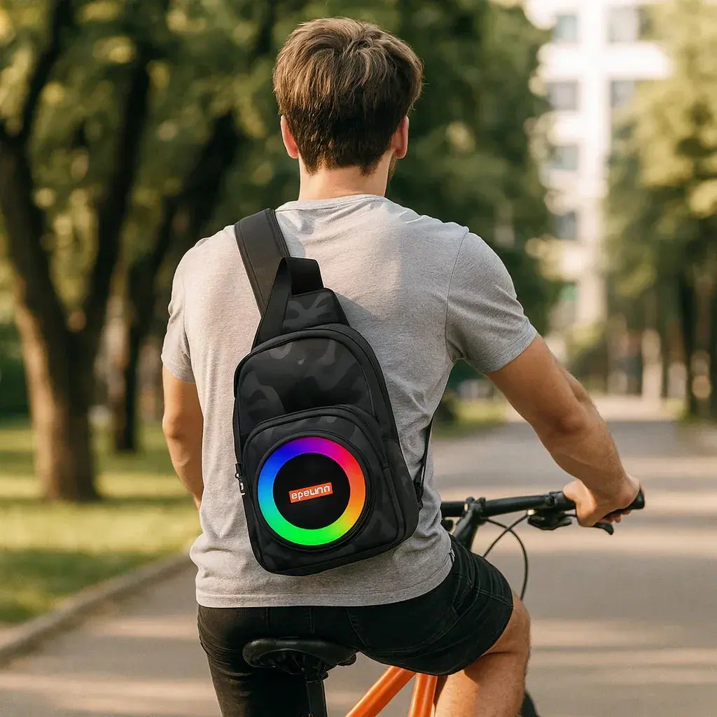 Boxă portabilă tip rucsac, Bluetooth 5.0, lumini RGB, FM, TWS, power bank PromotiiZilnice