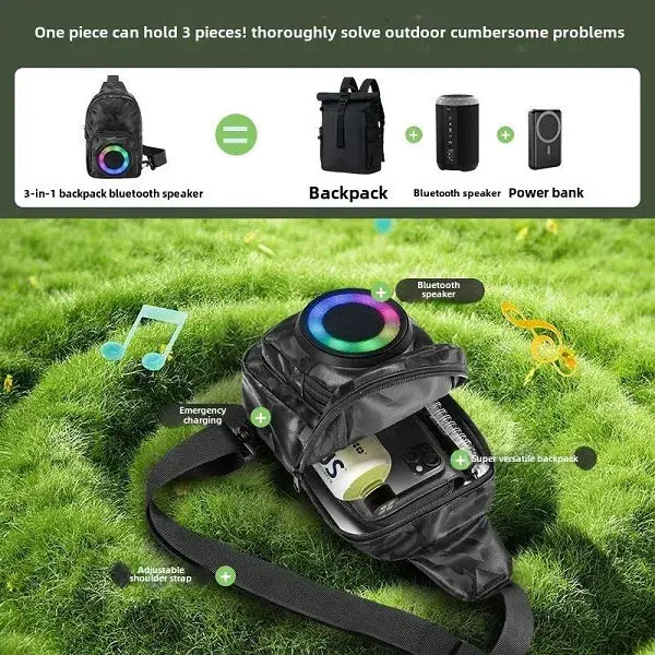Boxă portabilă tip rucsac, Bluetooth 5.0, lumini RGB, FM, TWS, power bank Imagine secundară a produsului