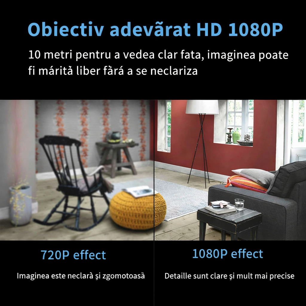 Set 2 Mini cameră de securitate wireless 1080P HD, vedere nocturnă, suport magnetic PromotiiZilnice