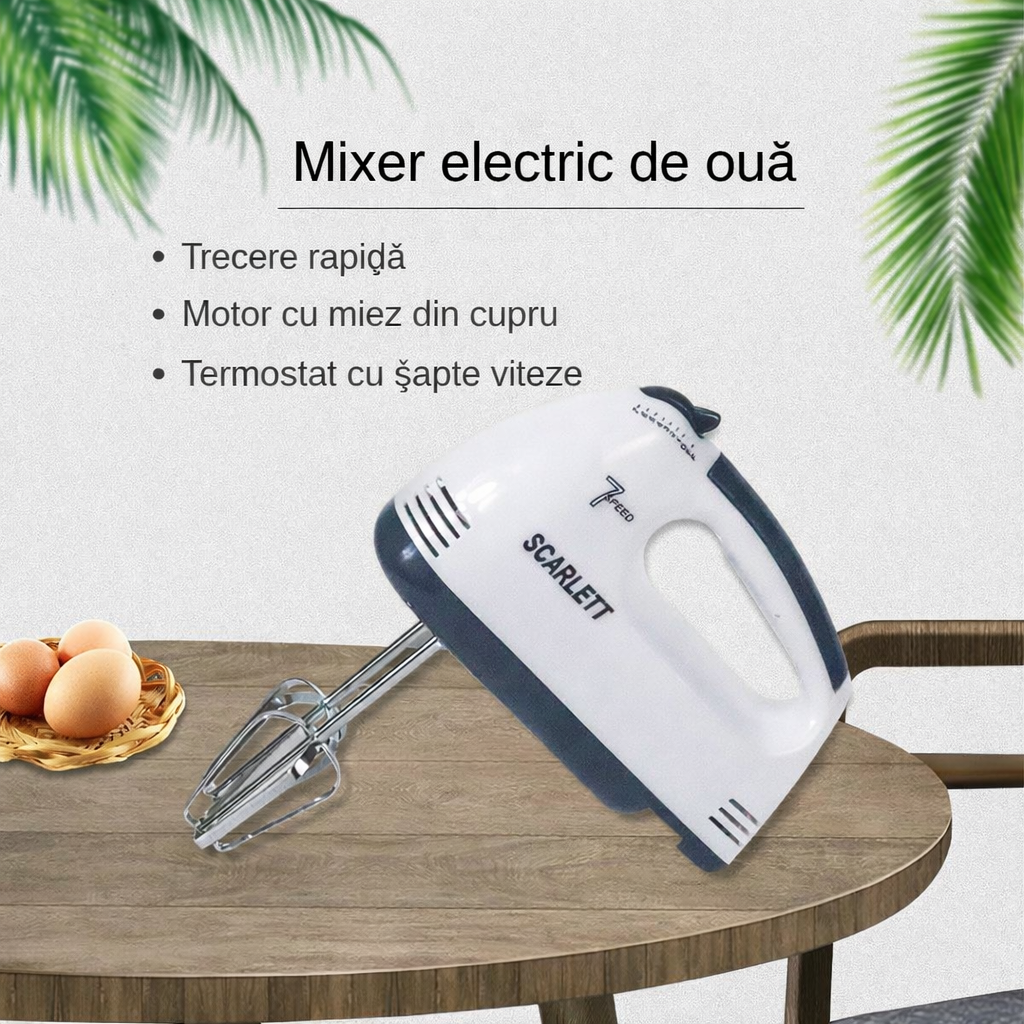 Mixer de mana Scarlett, putere 260W, 7 viteze, alb PromotiiZilnice