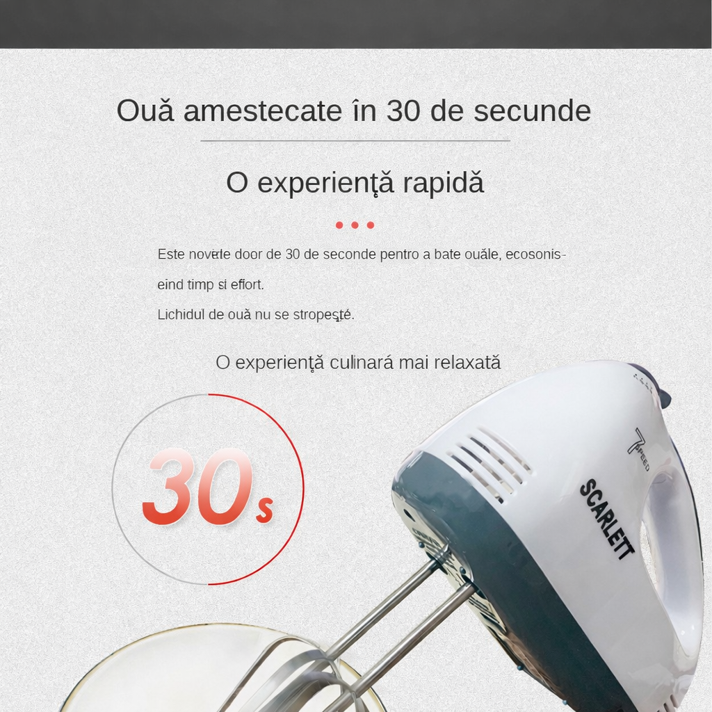 Mixer de mana Scarlett, putere 260W, 7 viteze, alb PromotiiZilnice