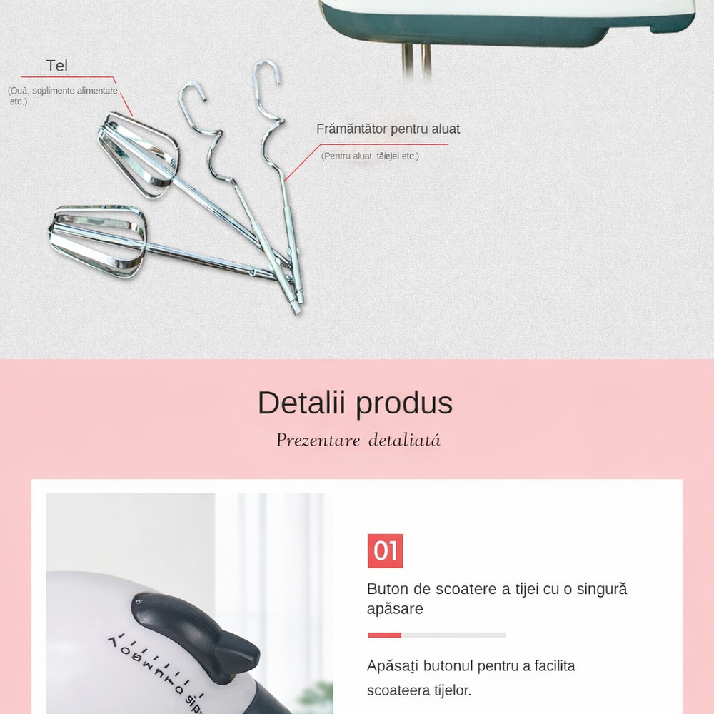 Mixer de mana Scarlett, putere 260W, 7 viteze, alb PromotiiZilnice