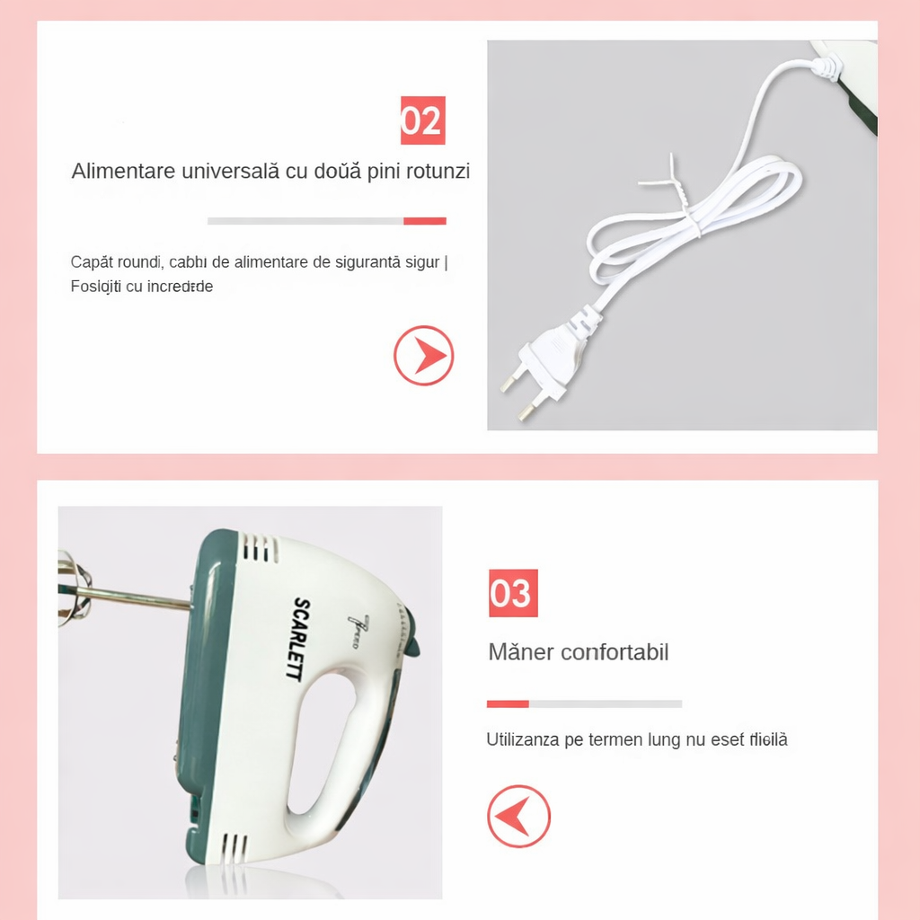 Mixer de mana Scarlett, putere 260W, 7 viteze, alb PromotiiZilnice