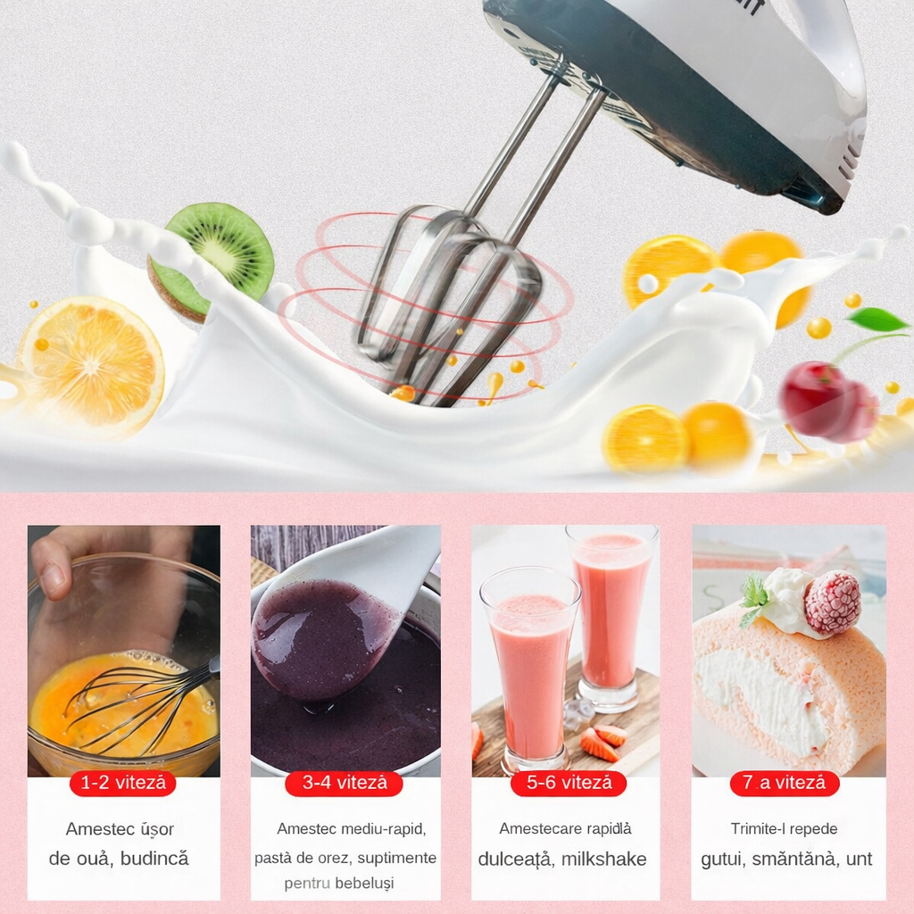 Mixer de mana Scarlett, putere 260W, 7 viteze, alb PromotiiZilnice