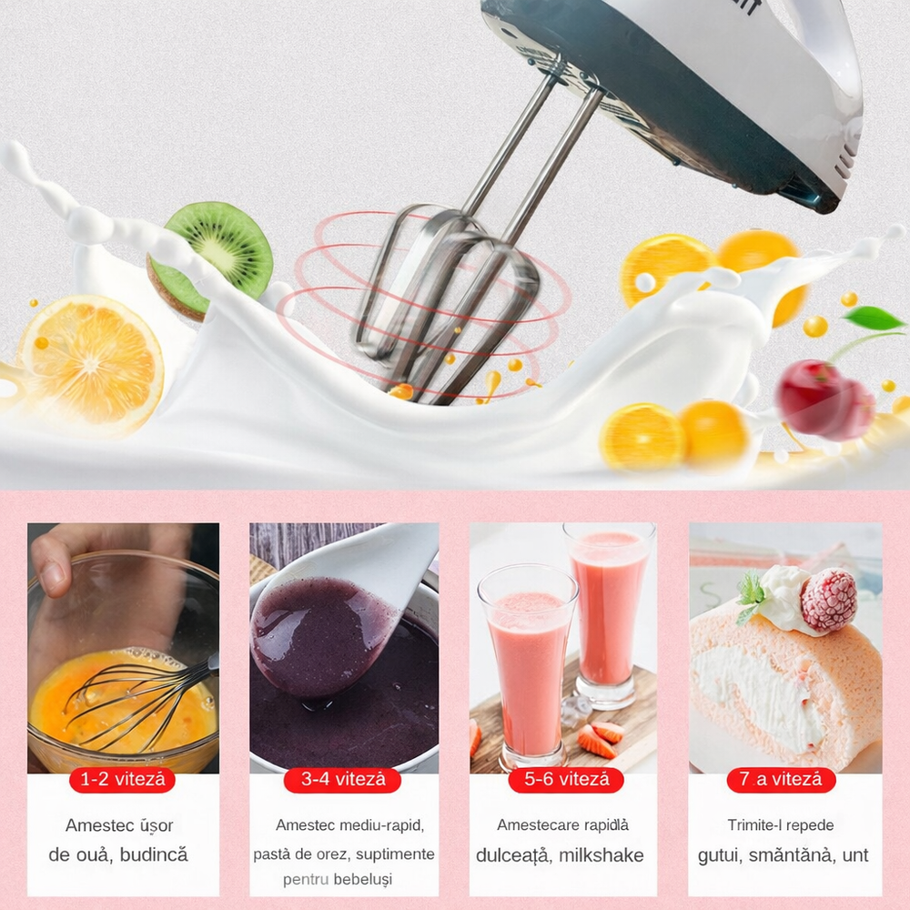 Mixer de mana Scarlett, putere 260W, 7 viteze, alb PromotiiZilnice