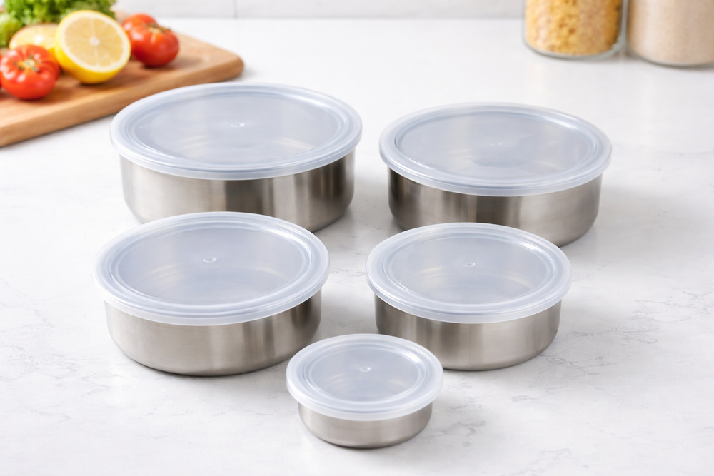 Set 5 cutii alimente inox cu capac plastic PromotiiZilnice