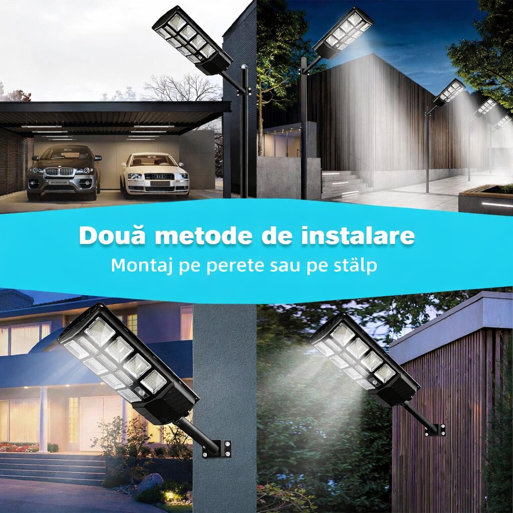 Lampa Stradala Solara 800W cu Telecomanda, LED, Unghi Iluminare 180°, IP65 PromotiiZilnice