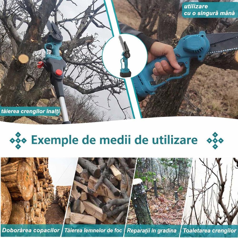 Set Foarfeca de Gradina si Mini Drujba Profesionala, 2 Acumulatori 48V, Lama 16 cm, Brat Telescopic 2.13 M PromotiiZilnice