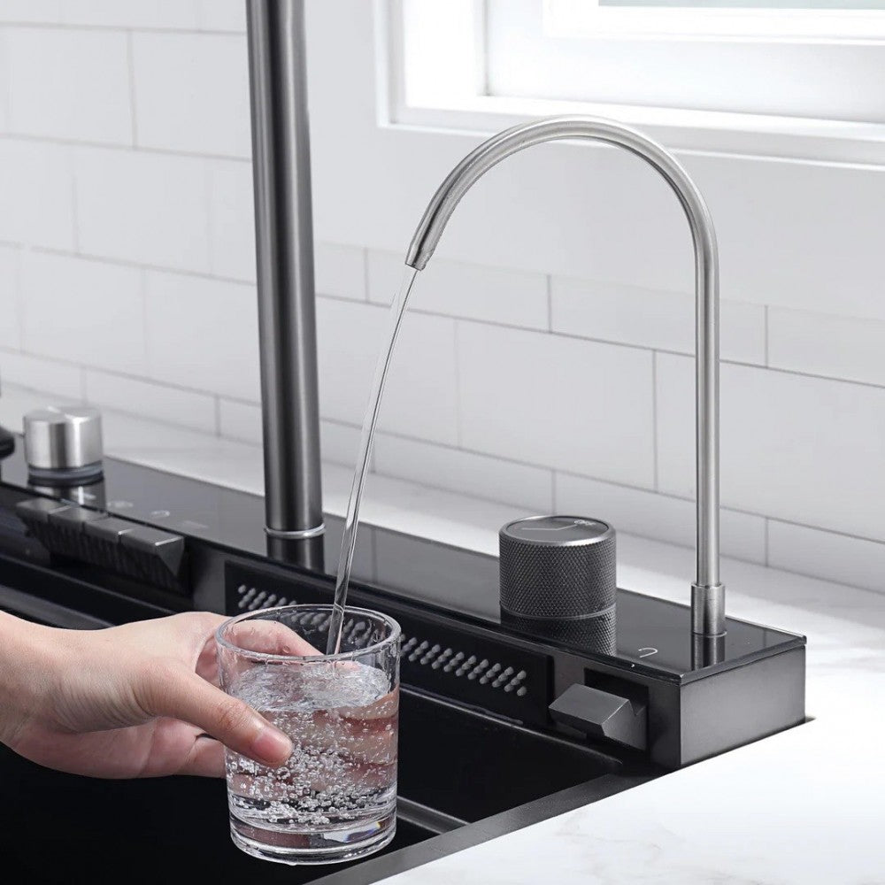 Chiuveta Bucătărie Multifuncțională cu LED – Inox Premium, Gri Închis, 75x45 cm – Puterea Tehnologiei și Designului în Bucătăria Ta PromotiiZilnice