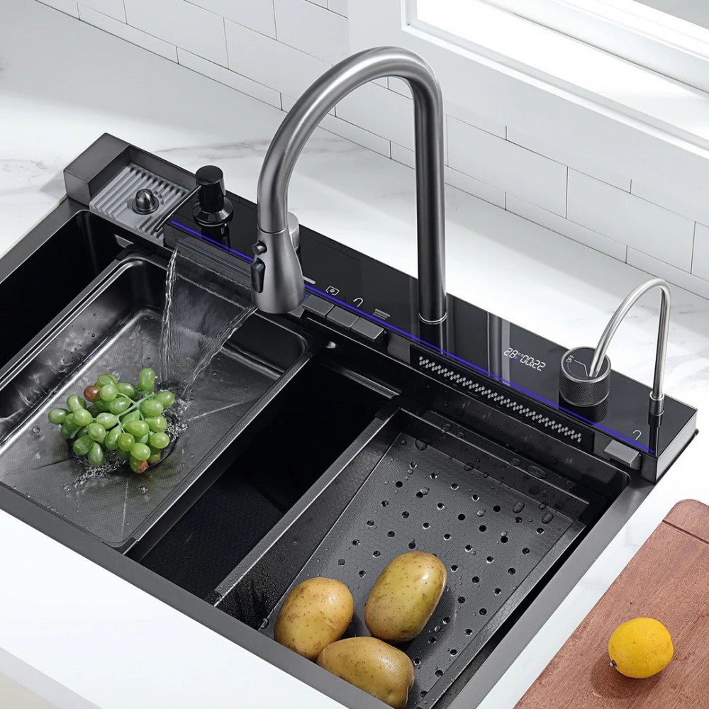 Chiuveta Bucătărie Multifuncțională cu LED – Inox Premium, Gri Închis, 75x45 cm – Puterea Tehnologiei și Designului în Bucătăria Ta PromotiiZilnice