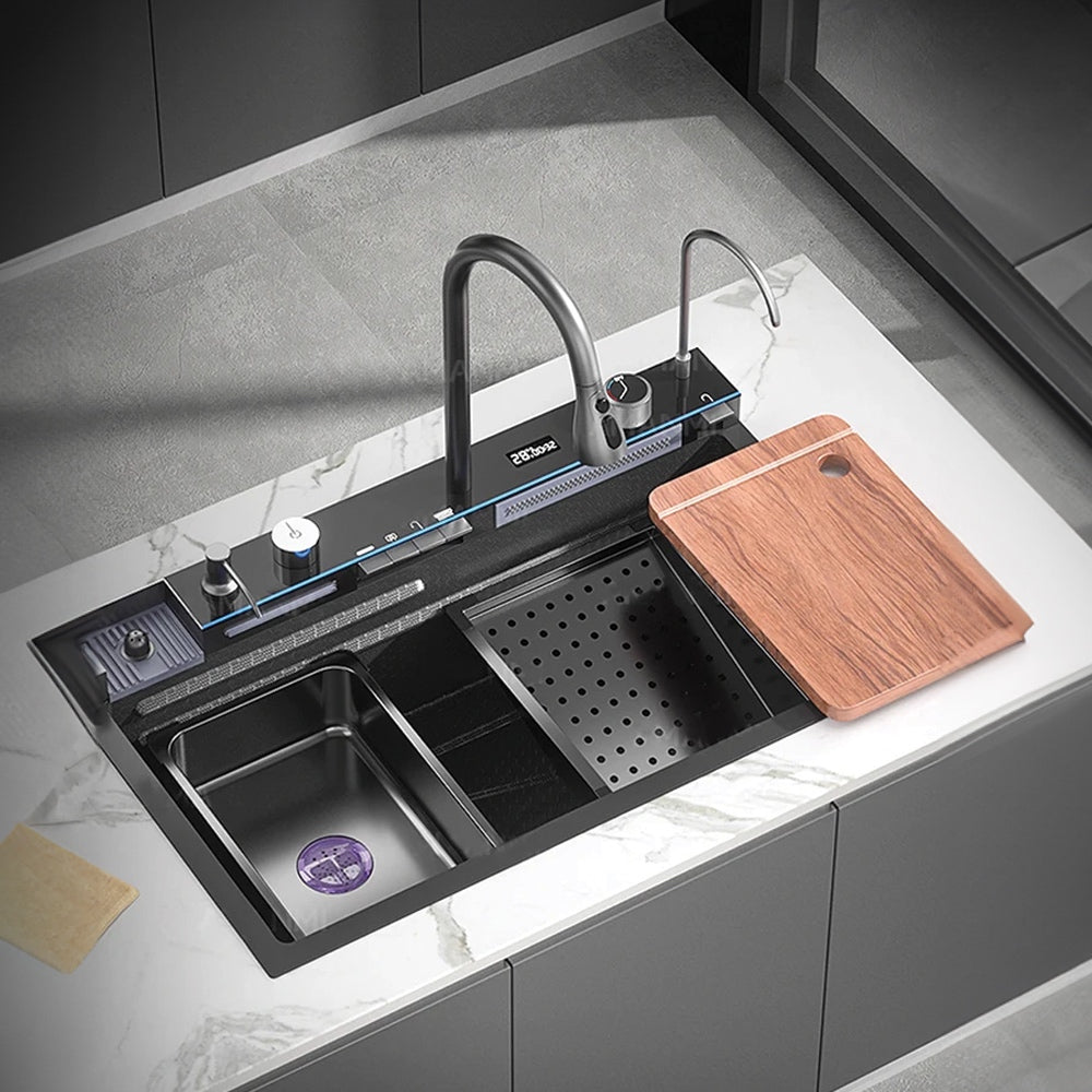 Chiuveta Bucătărie Multifuncțională cu LED – Inox Premium, Gri Închis, 75x45 cm – Puterea Tehnologiei și Designului în Bucătăria Ta PromotiiZilnice