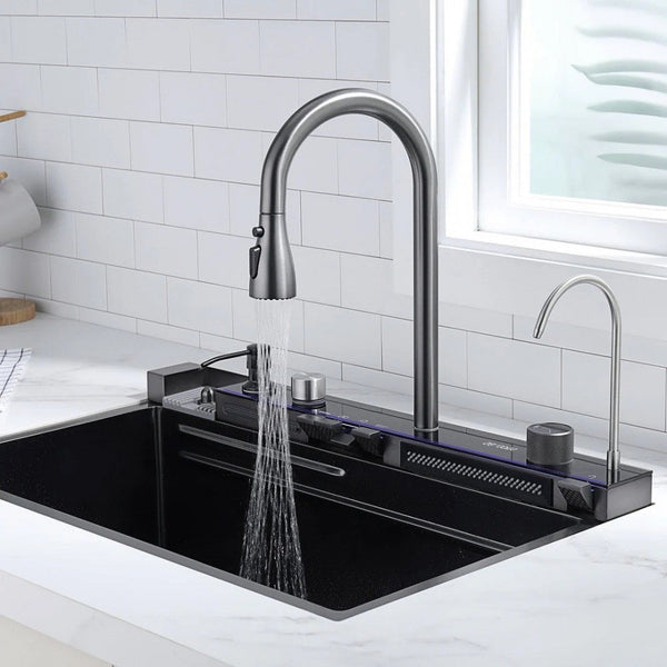 Chiuveta Bucătărie Multifuncțională cu LED – Inox Premium, Gri Închis, 75x45 cm – Puterea Tehnologiei și Designului în Bucătăria Ta PromotiiZilnice